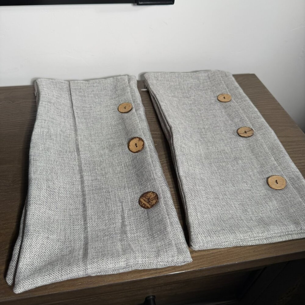 Set of 2 16" Square Farmhouse Pillow Covers — Light Grey with Wooden Buttons - Picture 8 of 8